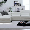 Contemporary White Leather Left Facing Wide Arm Sectional Sofa