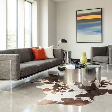 Modern Living Room with Acrylic Milo Baughman Get Smart Sofa and Chair from Tha