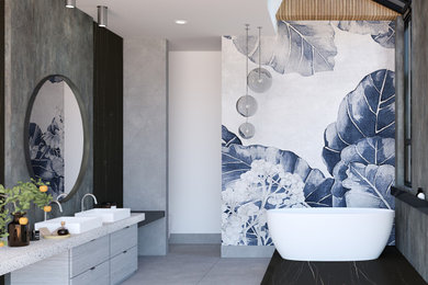Inspiration for a large modern master bathroom in Chicago.