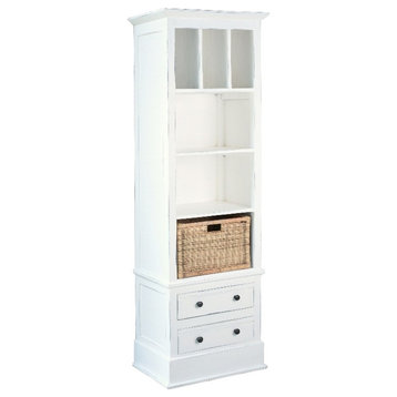 Sunset Trading Cottage Bookcase with Basket White Solid Wood Fully Assembled