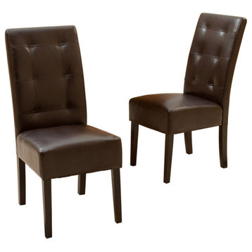 GDF Studio Haynes Brown Leather Dining Chairs, Set of 2