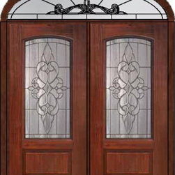Prehung Transom Double Door 80 Fiberglass Courtlandt Arch Lite Glass - Front Doors