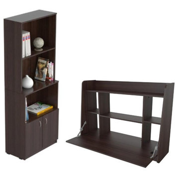 Home Square 2-Piece Set with Wall Mounted Floating Desk and 3 Shelf Bookcase