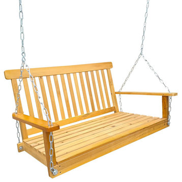 Traditional Porch Swing, Fir Wood Frame With Water/Rust Resistant Chains, Teak