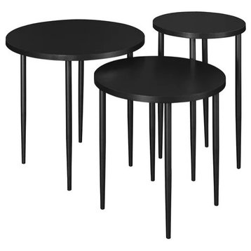 3 Pieces Contemporary End Table, Sleek Tapered Legs With Round Top, Solid Black