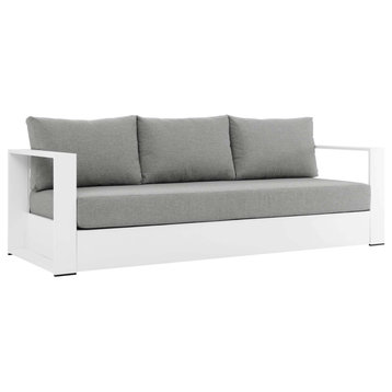 89" Brentwood Outdoor Patio Powder-Coated Aluminum Sofa, White/Gray