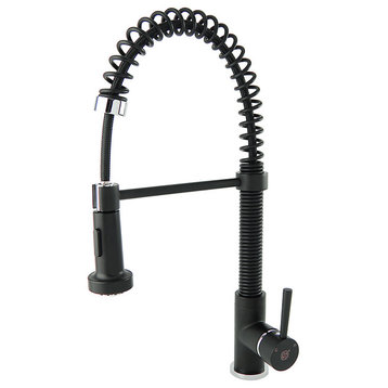 Spring Pull Down Kitchen Faucet Black With Chrome Accents