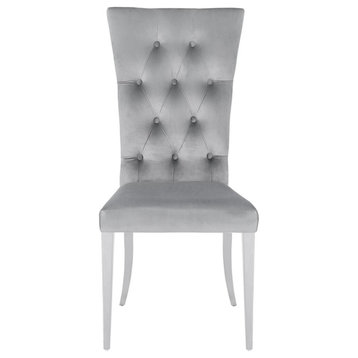 Coaster Kerwin Tufted Velvet Upholstered Side Chair Gray and Chrome