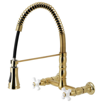 GS1247PX Two-Handle Wall-Mount Pull-Down Sprayer Kitchen Faucet, Brushed Brass
