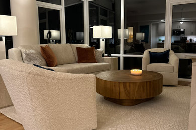 Small trendy living room photo in Portland with white walls