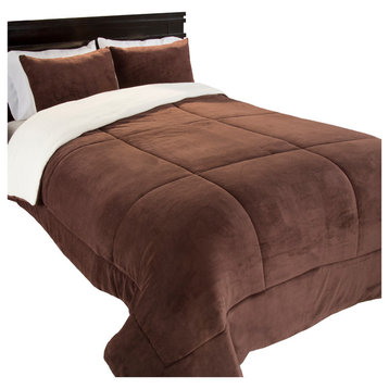 Sherpa/Fleece Comforter Set, Chocolate, King, 3 Piece