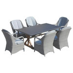 Moda furnishings - New Aluminium Coated Rectangular Table with 6 Wicker Armchairs - Details: