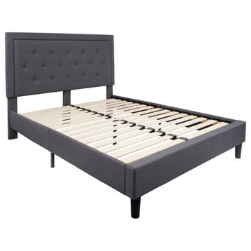 Flash Furniture Roxbury Tufted Queen Panel Platform Bed in Dark Gray