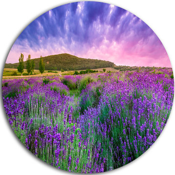 Summer Lavender Field In Tihany, Modern Landscape Round Wall Art, 11"
