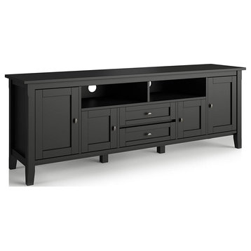 Farmhouse TV Stand, Open Compartments With Drawers & Cabinet Doors, Black
