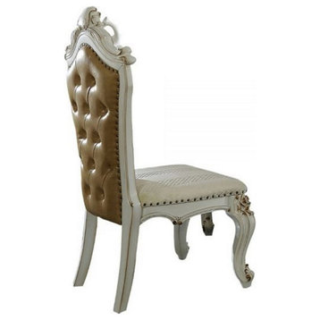 ACME Picardy Faux Leather Tufted Side Chair in Antique Pearl Set of 2
