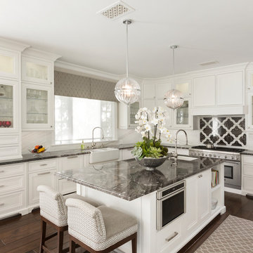 Transitional White Kitchen With Bling