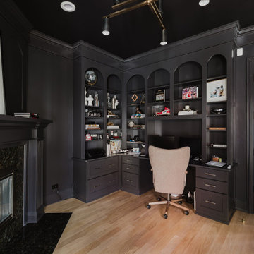 Custom Men's Office with Dark Built-Ins and Masculine Mood