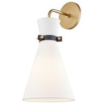 Hudson Valley Lighting - Julia 1-Light Wall Sconce, Aged Brass - Along its midcentury-modern shade of linen, Julia clasps a cuff of contrasting metals like a single statement piece of jewelry.