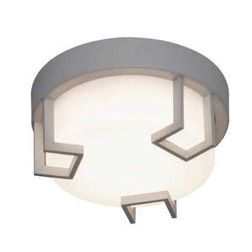 Beaumont LED Flush Mount, Textured Gray Finish, White Metal/Acrylic Shade, 8"
