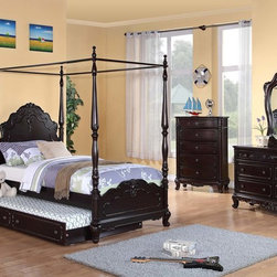 1386TPPNC-1 CINDERELLA DARK CHERRY GIRL TWIN CANOPY POSTER TRUNDLE BED - Kids Beds