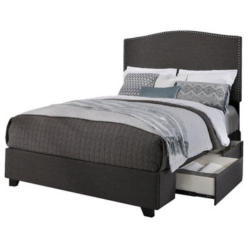 Newport Fabric Upholstered "Steel-Core" Platform Queen Bed/2-Drawers Gray