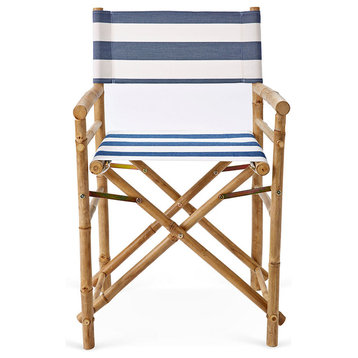 Bamboo Director's Chair, Set of 2, Navy and White Stripes