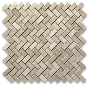 Crema Marfil Marble Herringbone Mosaic Tile Polished 5/8x1-1/4, 1 sheet