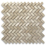 Stone Center Online - Crema Marfil Marble Herringbone Mosaic Tile Polished 5/8x1-1/4, 1 sheet - Crema Marfil Marble 5/8x1 1/4" pieces mounted on 12x12" sturdy mesh tile sheet