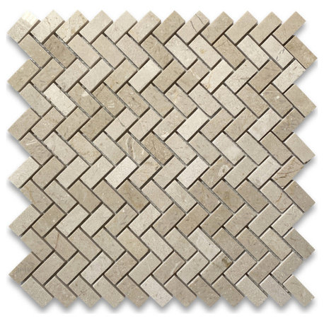 Crema Marfil Marble Herringbone Mosaic Tile Polished 5/8x1-1/4, 1 sheet