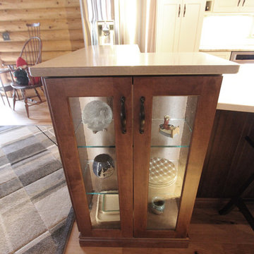 Log Cabin Rustic White Kitchen Cabinets with Granite and Wood Countertops