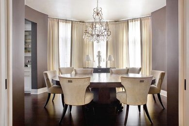Enclosed dining room - large contemporary dark wood floor enclosed dining room idea in Chicago with brown walls