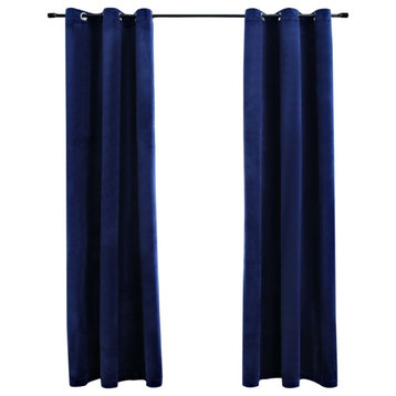 vidaXL Blackout Curtains With Rings 2-Piece Navy Blue 37"x63" Velvet