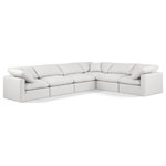 Meridian Furniture - Indulge Upholstered Modular L-Shaped Sectional, Cream, 6-Piece: 3 Armless Chair, 3 Corner Chair, Fiber Stuffed Vegan Leather - Experience ultimate comfort and style with our cream vegan leather Indulge Sectional. The luxurious vegan leather will elevate the aesthetic of any room. This sofa provides ample space for you to relax while its modular build offers the option of unlimited configurations. Whether you're looking to add a stylish element to your living room or a comfortable seating option to your bedroom, this sofa is the perfect choice.