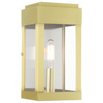 Livex Lighting - Livex Lighting 21231-12 York, 1 Light Outdoor ADA Wall Lantern, Antique Brass - The simple rectangular shape of the York collectioYork 1 Light Outdoor Satin Brass Clear Gl *UL: Suitable for wet locations Energy Star Qualified: n/a ADA Certified: YES  *Number of Lights: 1-*Wattage:60w Candelabra Base bulb(s) *Bulb Included:No *Bulb Type:Candelabra Base *Finish Type:Satin Brass