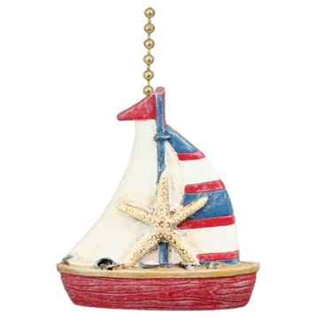 Nautical Coastal Red and Blue Sailboat Ceiling Fan Light Pull