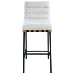 Meridian Furniture - Burke Upholstered Bar Stool, Cream, Boucle Fabric, White Oak Veneer Metal Dowel - Kick back and relax with a drink in your hand with this Burke cream boucle counter stool. Featuring soft cream boucle upholstery and black vegan leather straps, this counter stool is cozy and stylish. Its matte black metal frame provides sturdy support so you can enjoy this stool for years to come. A white oak veneer metal dowel is tucked firmly in place beneath the front of the stool, providing extra support and added style.