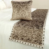 Beige Queen 74"x18" Bed Runner With Pillow Cover, Velvet Damask Henriretta