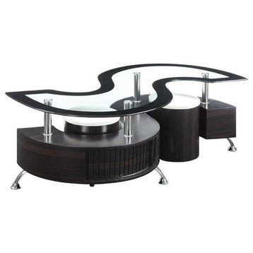 Coaster Buckley 3-Piece Clear Glass Top Coffee Table with Stools in Cappuccino