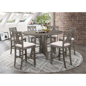 Coaster Farmhouse 7-Piece Wood Counter Height Dining Set in Gray