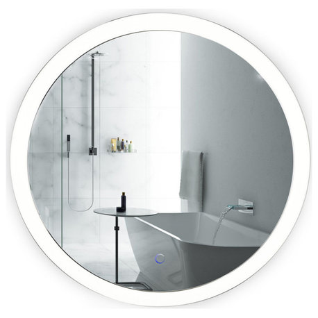 Sol Round LED Lighted Wall Mount Vanity Mirror With Defogger, 30"