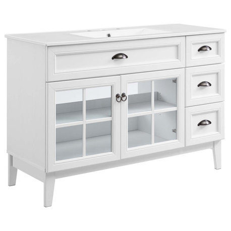 Isle 48" Bathroom Vanity Cabinet, White/White