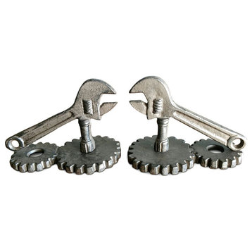 Crescent Wrench Sprocket Bookends - Cast Iron - Gears Cogs Tool