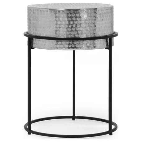 Kolczak Modern Handcrafted Aluminum Round Side Table, Silver and Black