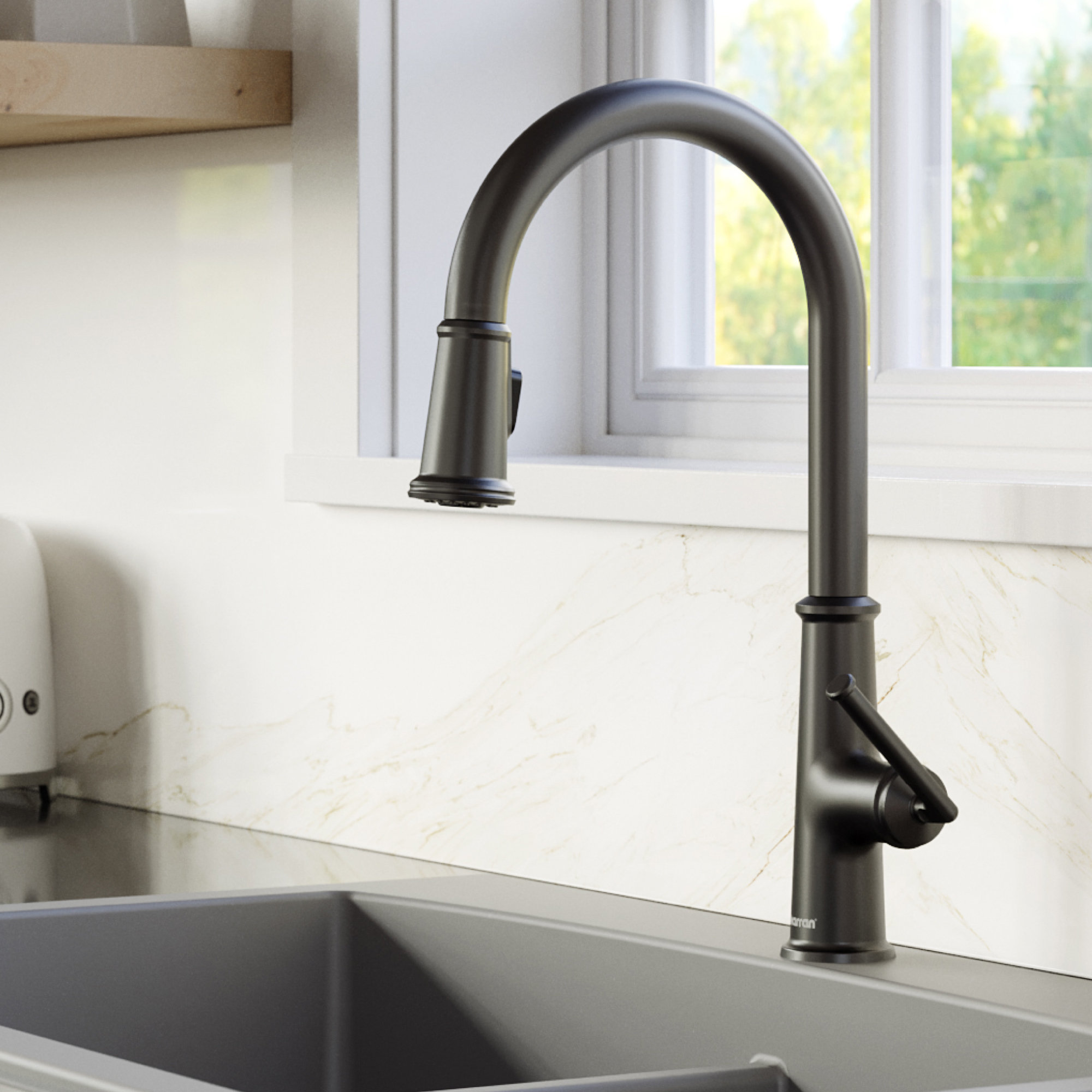 Karran KKF330 1-Handle Pull Down Dual Function Sprayer Faucet, Matte Black
