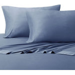 Royal Tradition - Bamboo Cotton Blend Silky Hybrid Sheet Set, Periwinkle, Queen - Experience one of the most luxurious night's sleep with this bamboo-cotton blended sheet set. This excellent 300 thread count sheets are made of 60-Percent bamboo and 40-percent cotton. The combination of bamboo and cotton in the making of the sheets allows for a durable, breathable, and divinely soft feel to the touch sheets. The sateen weave gives these bamboo-cotton blend sheets a silky shine and softness. Possessing ideal temperature regulating properties which makes them the best choice for feel cool in summer and warm in winter. The colors are contemporary, with a new and updated selection of neutral tones. Sizing is generous and our fitted sheets will suit today's thicker mattresses.