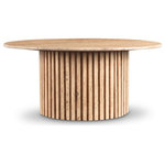 Meridian Furniture - Genoa Marble Coffee Table, Beige - Add a refined look to your room with this handcrafted beige Genoa coffee table, a stunning masterpiece that marries elegance and practicality. Crafted from genuine Travertine, each table is a unique work of art, featuring a beige Travertine top with intricate white veining. The fluted Travertine base adds a touch of art deco design, making it a statement piece in any room and adding to its heirloom-quality design.