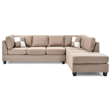 Malone 111 in. Mocha Suede 4-Seater Sectional Sofa With 2-Throw Pillow