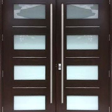 4 lite glass double mahogany wood impact door