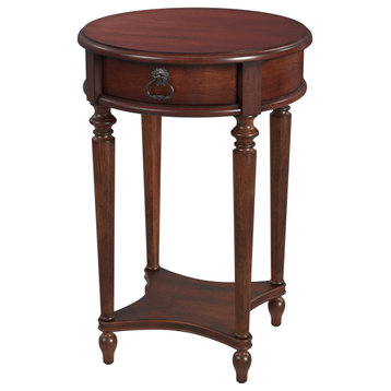Jules 1-Drawer Round Accent Table, Cherry Brown